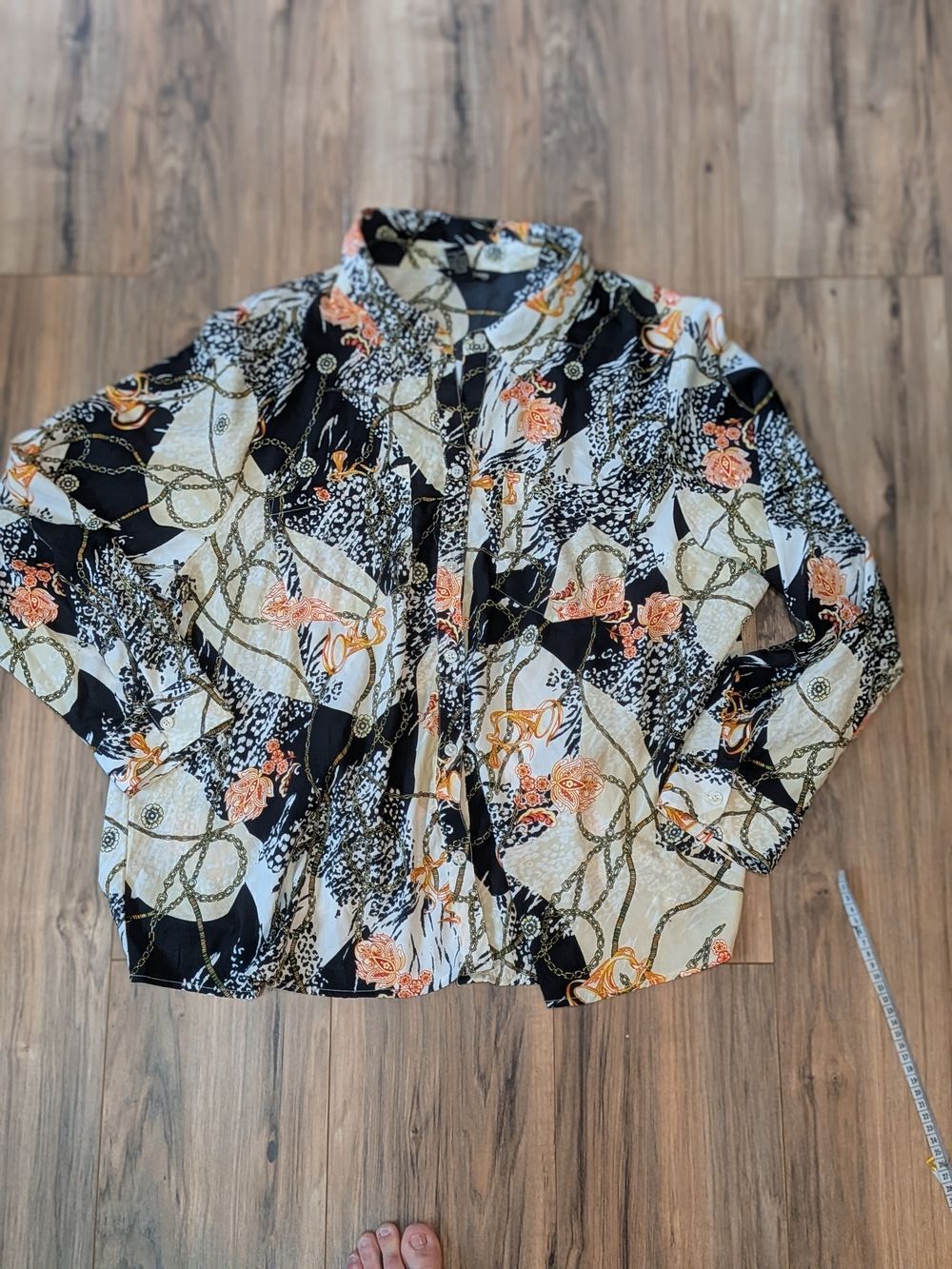 Millenium Black, Cream & Yellow Chain-Print Blouse, 3X